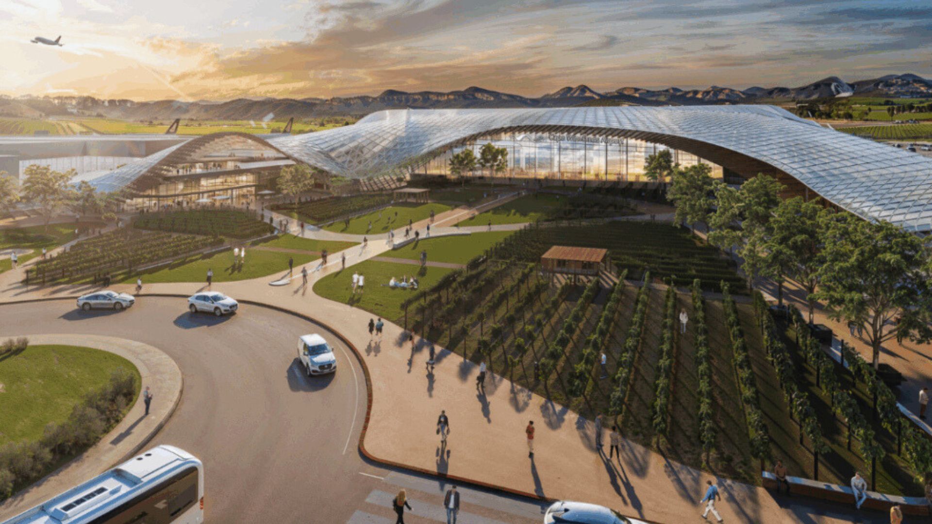 Artist's impression of the planned Cape Winelands Airport terminal on the former Fisantekraal airfield